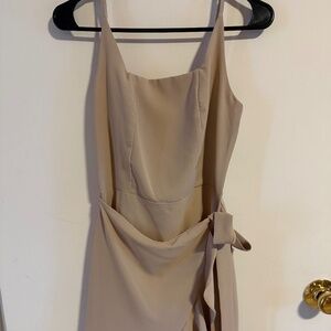 Tan mini dress tie waist ruffle skirt
